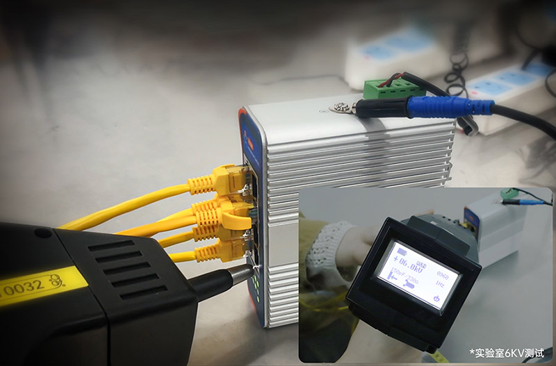 工業(yè)級交換機(jī)的防雷擊測試，可實現(xiàn)6000V雷電或浪涌電壓下正常工作